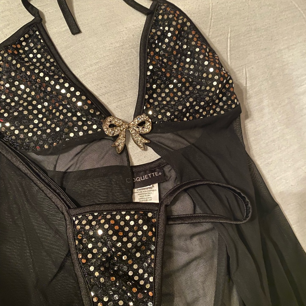 Sexy Shear & Sparkling Lingerie with rhinestone center bow & thong